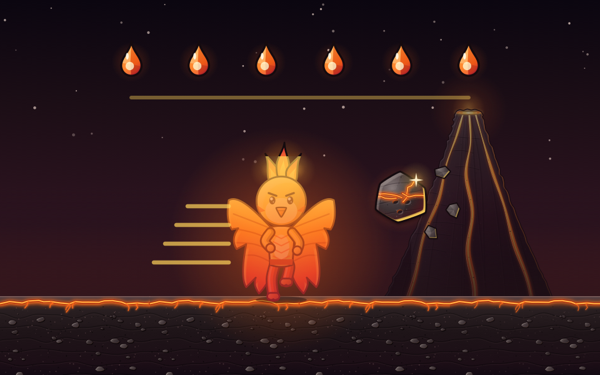 Illustration: the runner glowing molten while smashing a boulder
