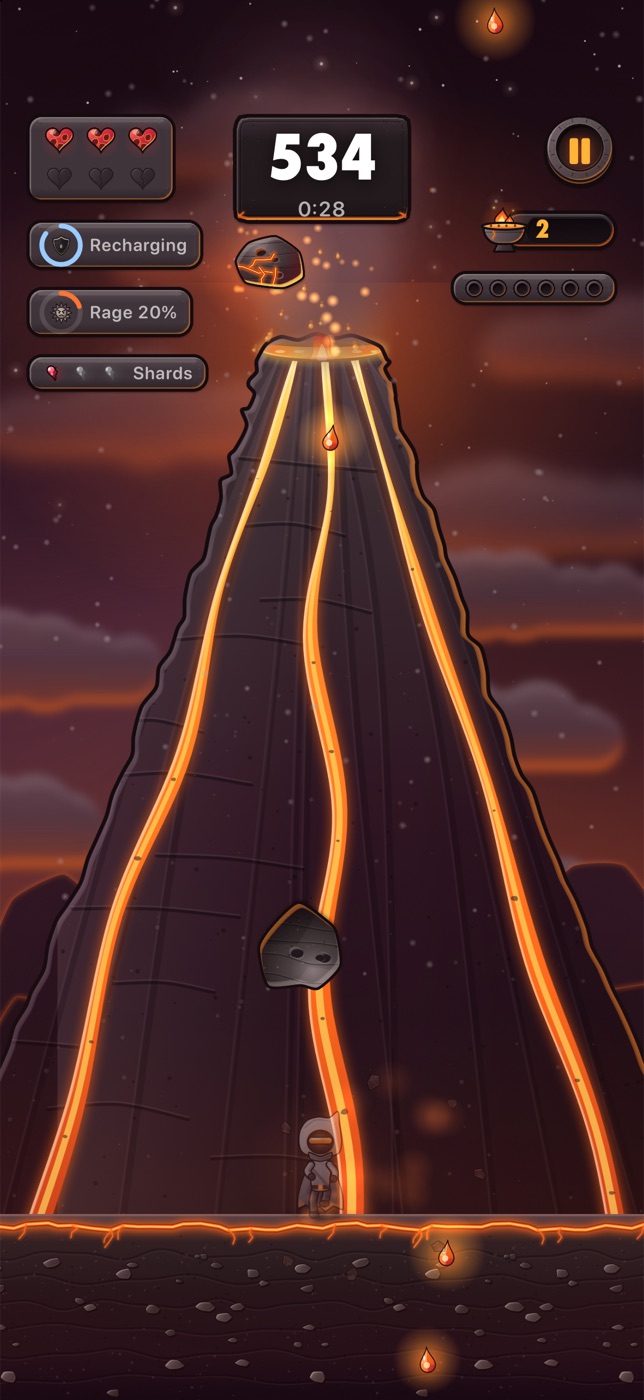 Gameplay: boulders in flight above the runner